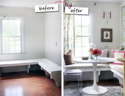 Save the upholstery for the pillows! Before & After: Cheery Breakfast Nook Makeover | Breakfast ...