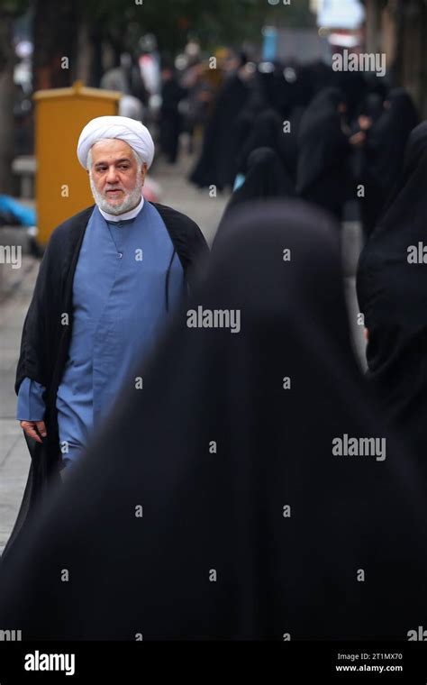 Tehran Iran 13th Oct 2023 An Iranian Cleric Man Attends A Funeral