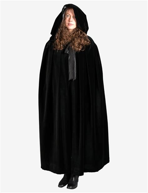 Unisex Black Cloak With Hood In Velvet Venetian Carnival Costume