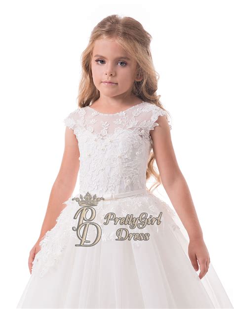 White Lace Asymmetrical Flower Girl Dress