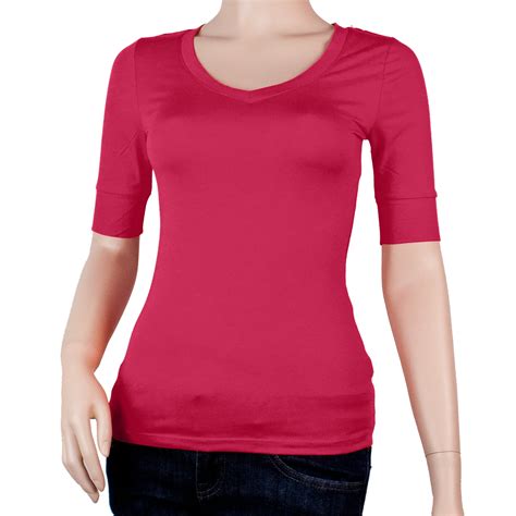 Women S Basic Elbow Sleeve V Neck Cotton T Shirt Plain Top Plus Size