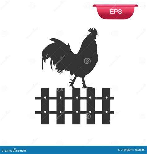 Rooster On Fence Icon Chicken Crowing Vector Illustration Stock