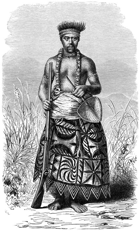 Samoan Warrior In Tapa Clothing From The Godeffroy Album Warrior