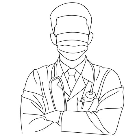 Illustration Of Line Drawing A Handsome Young Surgeon Or Medical Doctor