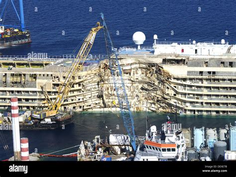Damage To Costa Concordia Straightened After Parbuckling Operations