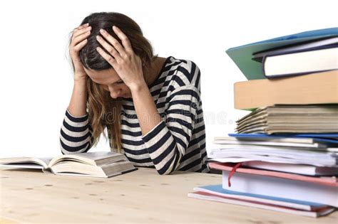 Young Stressed Student Girl Studying And Preparing Mba Test Exam In