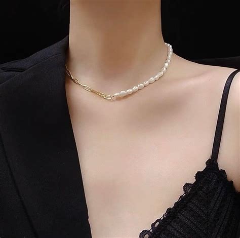 Pearl Choker Pearl Gold Chain Gold Pearl Necklace Pearl Etsy