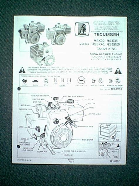 Tecumseh Hsk30 Hsk35 Hssk40 Hssk50 Engine Owners Manual Ebay