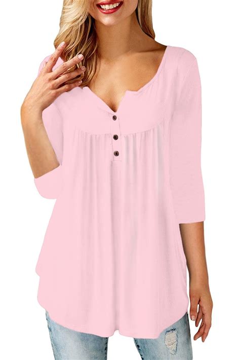 Pink 34 Sleeve Button Detail Pleated Tunic Pink Us 4 6s In 2021