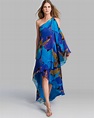 HALSTON HERITAGE Gown - One Shoulder Print Drape | Bloomingdale's