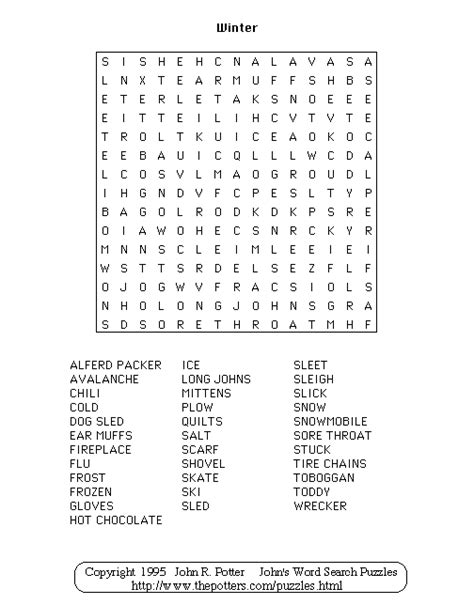 Johns Word Search Puzzles Winter