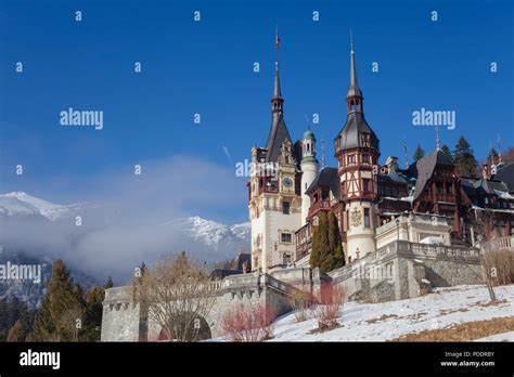 Peles Castle In Sinaia Romania Winter Scene Stock Photo Alamy