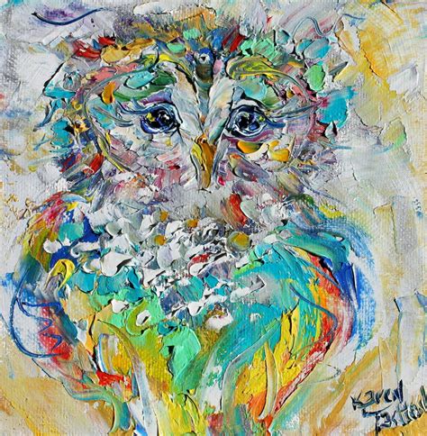 Original Oil Painting Little Owl 6x6 Palette Knife