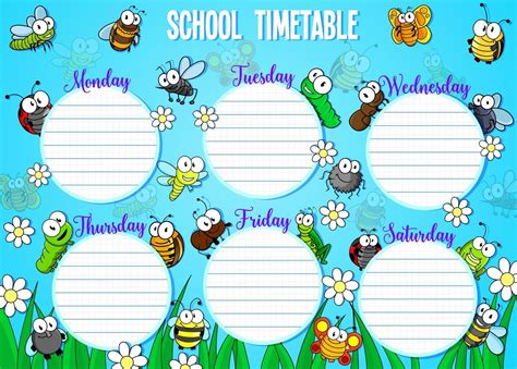 School Timetable With Cartoon Bugs And Insects 16545296 Vector Art At