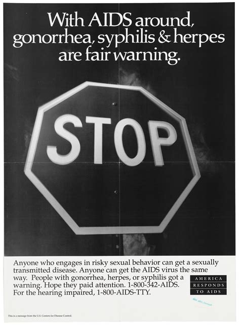 a stop sign with a warning about diseases related to aids a poster from the america responds to