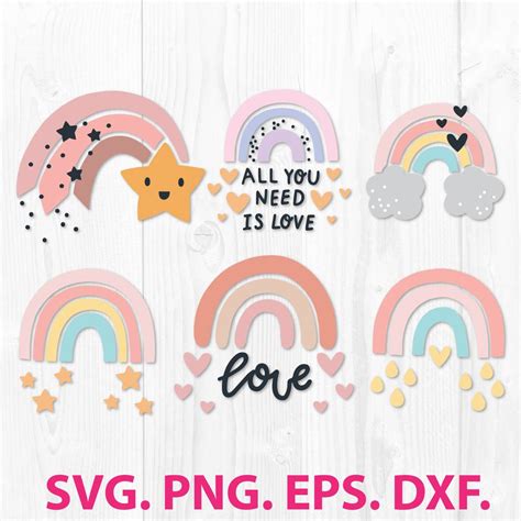 Rainbow SVG EPS PNG DXF Cut Files Rainbow With Clouds Clipart