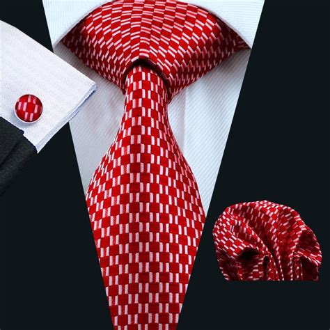 Red Plaid Silk Mens Tie Pocket Square Cufflinks Set Ties2you Ties