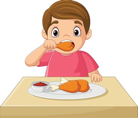 niño pequeño de dibujos animados comiendo pollo frito 8733798 vector en vecteezy