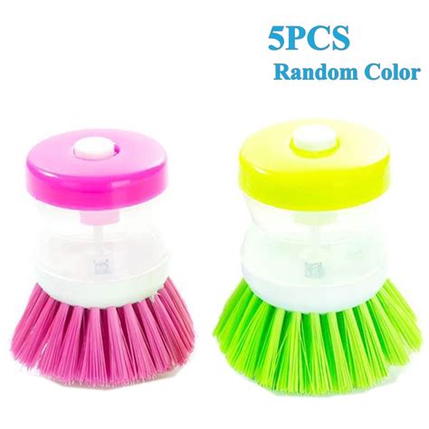 5pcs Dish Scrubber With Soap Dispensersoap Dispensing Palm Brush