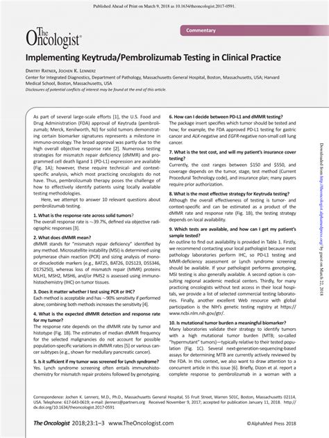 PDF Implementing Keytruda Pembrolizumab Testing In Clinical Practice