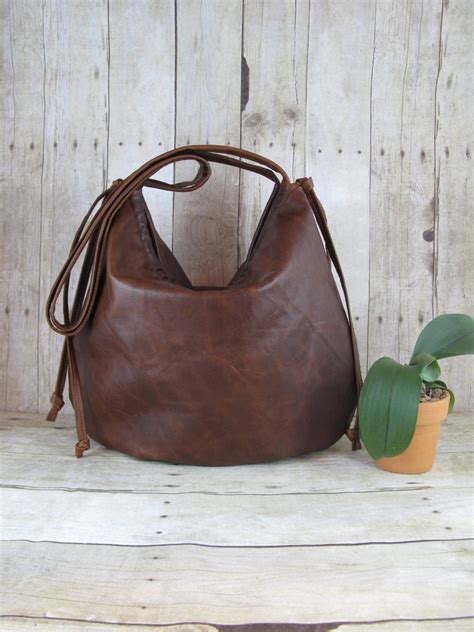 Large Leather Hobo Bag Slouchy Distressed Brown Leather