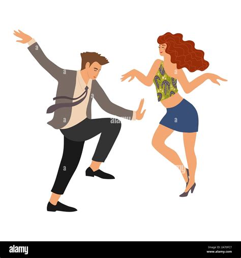 Pareja Bailando Un Twist La Gente En El Baile Lindo Vector Dibujar