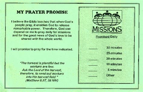 Faith Promise For Missions Including Commitment Card