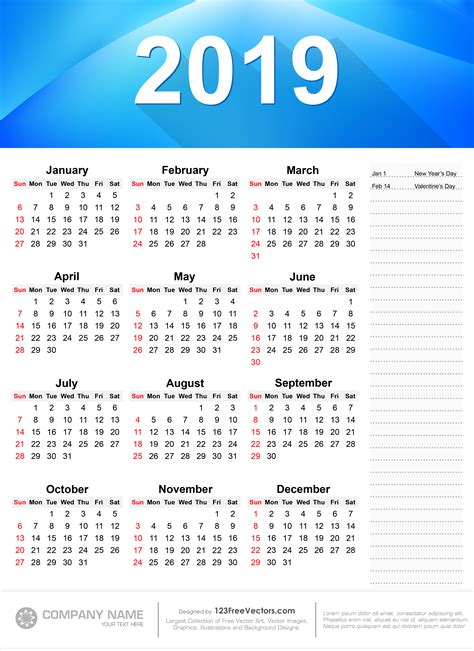 2019 Printable Calendar Free