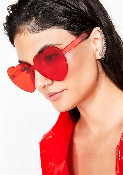 red heart shaped rimless sunglasses etsy