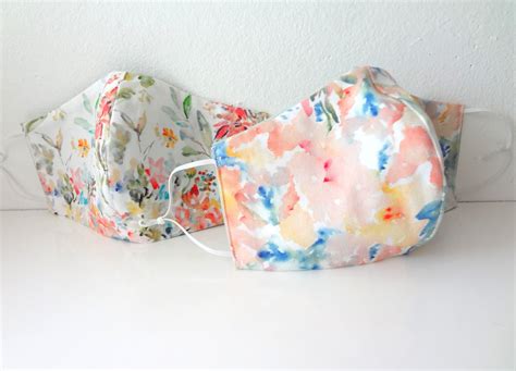 Watercolor Floral Face Mask With Pocket Face Covering Fabric Etsy