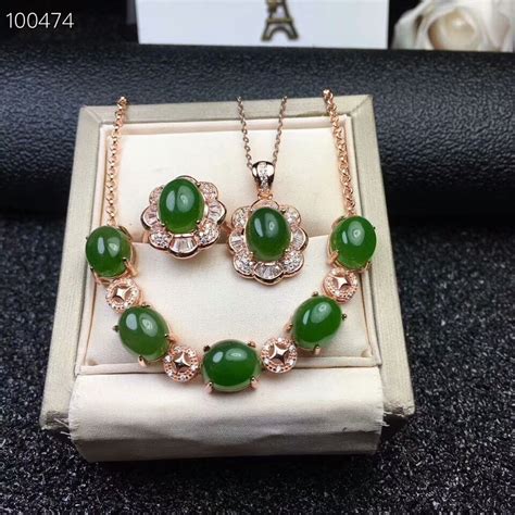 Meibapj Classic Natural Nephrite Jade Gemstone Jewelry Set Sterling