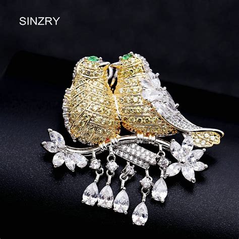 Sinzry Elegant New Cubic Zirconia Micro Paved Love Birds Dressing Brooch Pin Lady Scarf Buckle