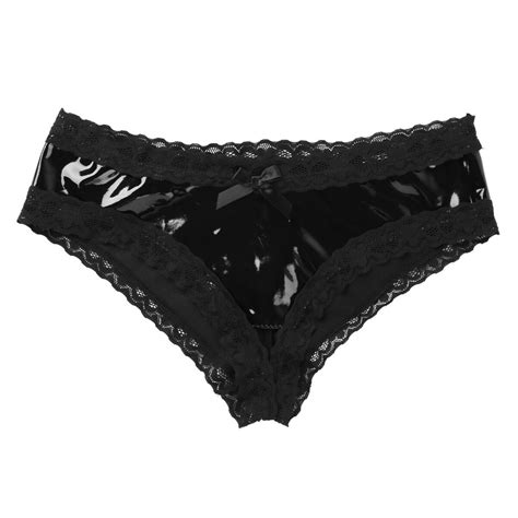 Latex Women Wetlook Leather Open Crotch Briefs Panties Zip Lingerie