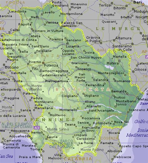Mieszkańców i stolicą w potenza (67,1 tys. Basilicata map - Italy