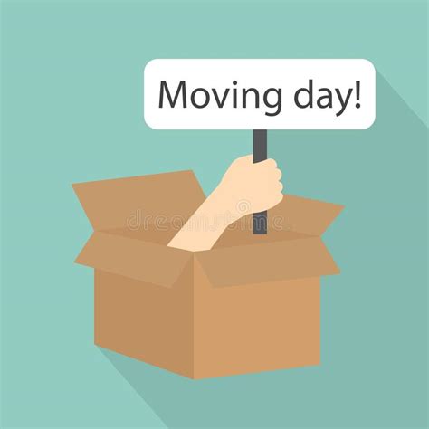 Open Cardboard Box With Hand Holding Moving Day Banner Stock Vector