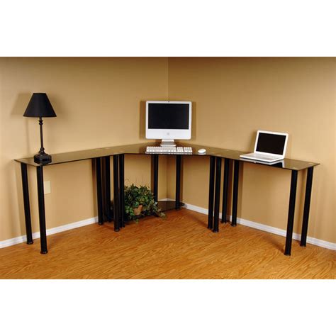 Creatively utilize your available space by installing modernized desk extension. RTA Glass Corner Computer Desk with 2 Side Extension ...