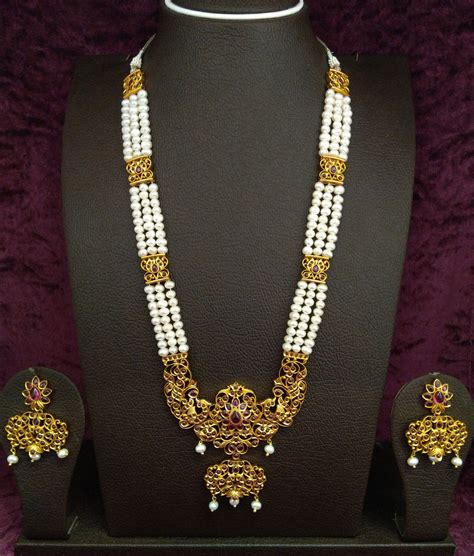 Genuine Pearl Necklace Set Temple Jewelry Necklace Pendent Necklace