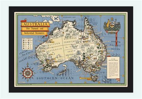 Old Map Australia Oceania New Zealand Antique By Oldcityprints Vintage