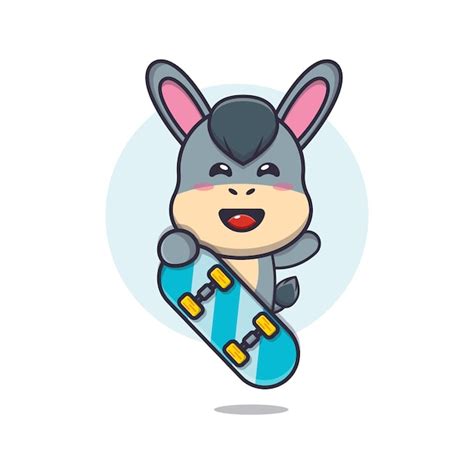 Premium Vector Cute Donkey Mascot Cartoon Character With Skateboard