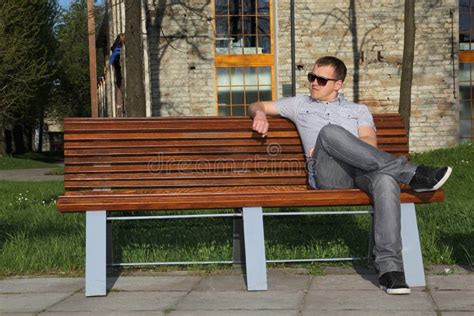 Man Sitting In Park On The Bench Stock Image Image Of Outdoor Nature