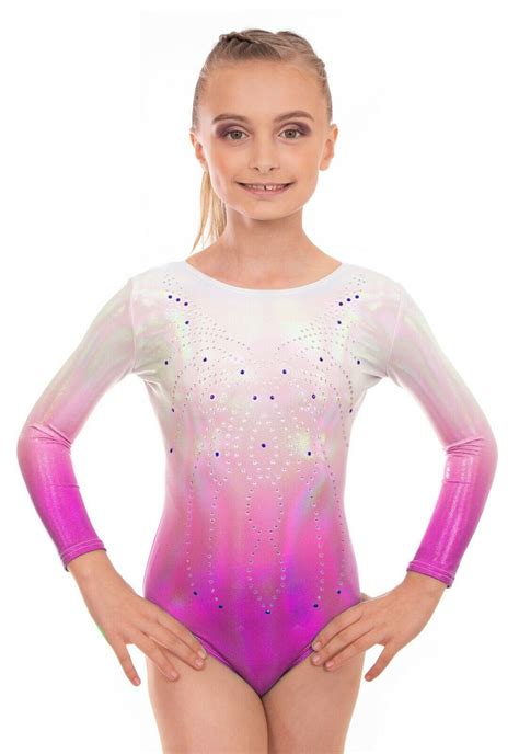 Deluxe Radiant Silver To Pink Ombre Long Sleeved Gymnastic Leotard