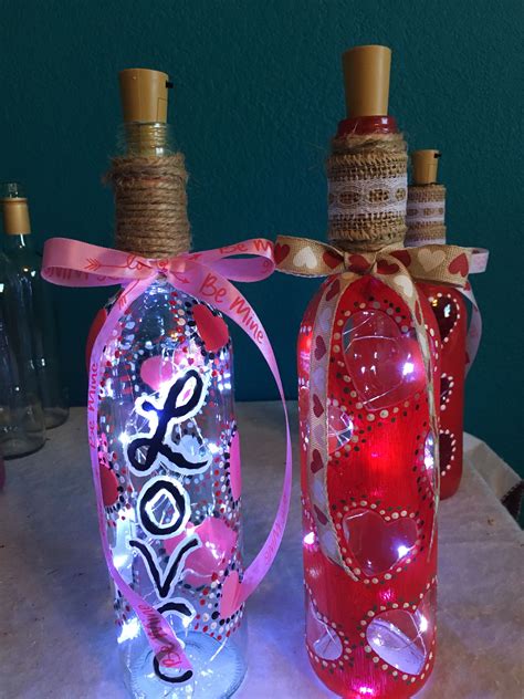 Valentines Lighted Wine Bottle Valentines Wine Bottle Crafts Valentines Wine Bottles Holiday