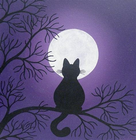 Moon Kitty Night Painting Painting And Drawing Canvas Painting Acrylic