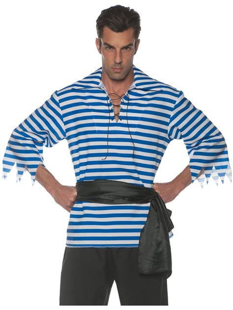 Underwraps Mens Blue And White Striped Pirate Costume Shirt X Large 48
