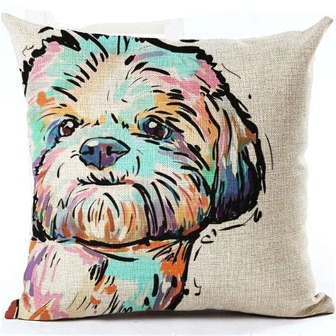 Colorful Dog Drawing Cushion Covers Dog Cushion Covers Dog Pillow