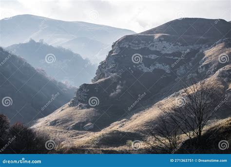 Mountain Slopes With Overgrown Vegetation In The Evening In The