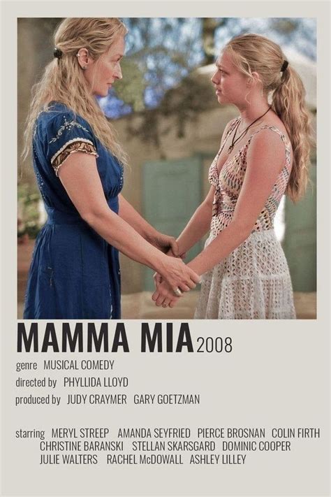 The Movie Poster For Mamma Mia Is Shown With Two Women Holding Hands