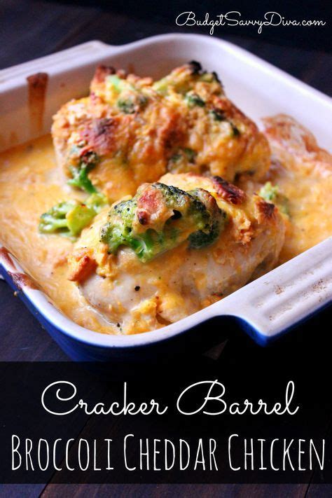 The second alternate is a can (10.5 oz) of condensed cheddar cheese soup to which you add 8 oz evaporated milk. Cracker Barrel Broccoli Cheddar Chicken | Recipe | Recipes ...