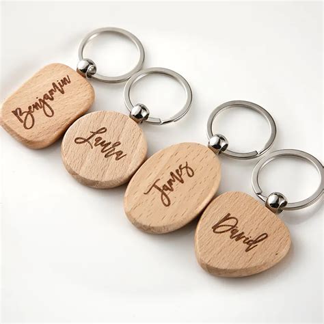 Custom Engraved Wedding Names Wood Key Chain Personalized Wood Heart