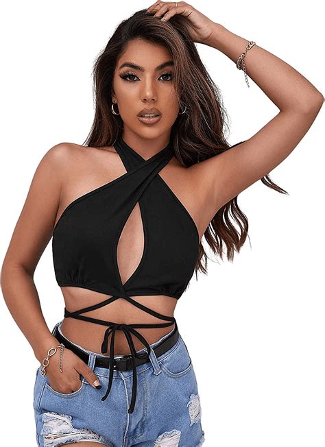 Milumia Women S Cutout Front Criss Cross Halter Top Backless Lace Up